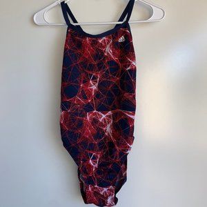 ADIDAS Vortex-Back Red and Blue One-Piece Swimsuit Size 32